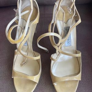 Jimmy Choo Nude Patent Leather Strappy High Heels (Size 41.5)(Preowned)